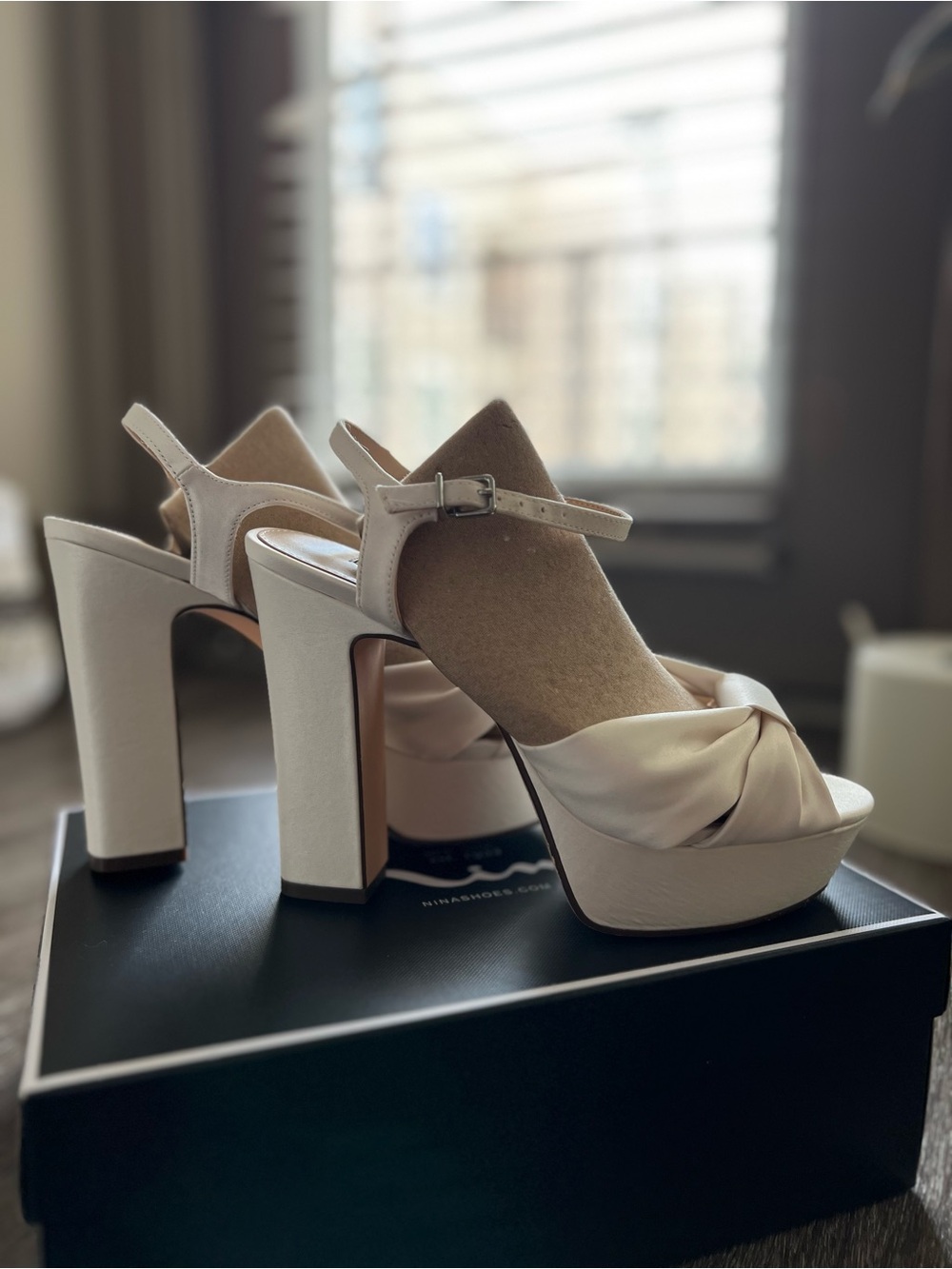 Nina Women’s Ivory Platform Slingback Heels